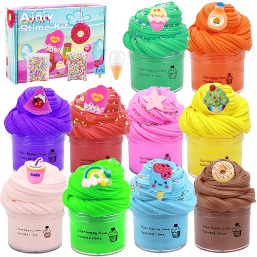 Ainiv 10 Stück Fluffy Slime Set, Bunter Schleim Kinder Putty Spielzeug, Nicht Klebrig Soft Stress Relief Spielzeug, Kinder Party Gunst Geburtstag Ostern Weihnachten Neujahrsgeschenk für Mädchen Jungen von Ainiv