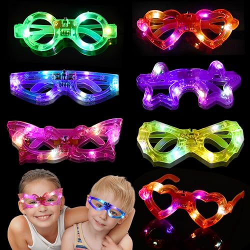 Ainiv 6 Stück LED Leuchtende Brille Leuchtende Coole Brille Led Brillen für Party Neon Party Geburtstag Fasching Brille für Kinder Partybrille Geburtstag Leuchtendes Spielzeug Geschenke von Ainiv