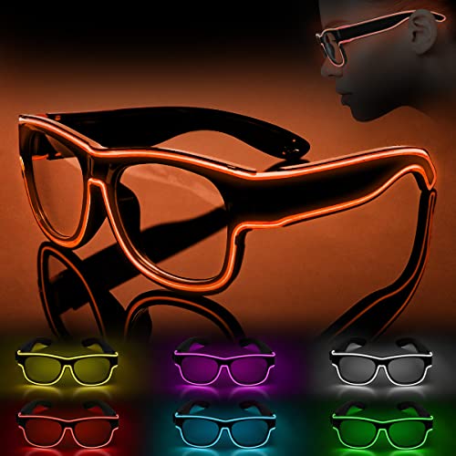 Ainiv LED Leuchtbrille, Led Brille, Kabellos Party Brille, LED Party Sonnenbrille, Leuchten Sie Neon Rave Brille Glow, Flashing LED Sonnenbrille Kostüme für Party, EDM, Karneval, Halloween (Orange) von Ainiv