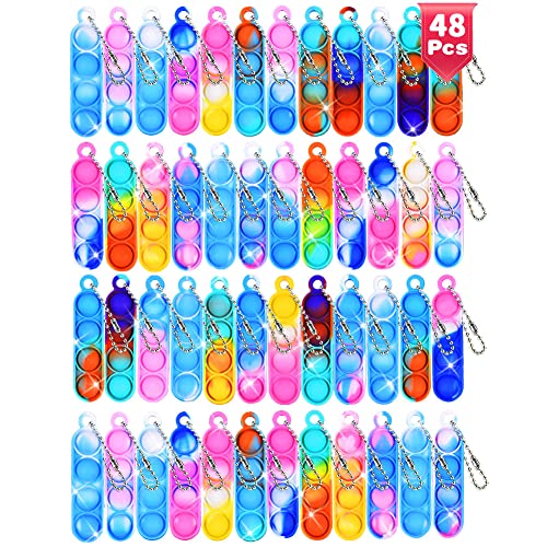 Ainiv Pop Push It Fidget Toy, 48 Stück Mini Silikon Schlüsselbund Toys, Anti Stress Sensorik Pop Figetttoys Spielzeug mit Schlüsselanhänger, Poppet Bubble Finger Toys Autismus for ADHS Squeeze Toys von Ainiv