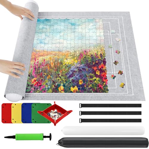 Ainiv Puzzlematte Puzzlerolle Aufbewahrungrolle, Puzzle Roll Storage Mat, Tragbare Puzzles Matte Puzzleunterlage Jigsaw Mat Teppich für bis zu 2000 Teile Puzzelteppich Mat Aufbewahrung mit 4 Sortierer von Ainiv