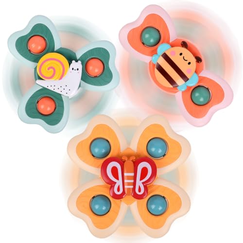 Ainiv Saugnapfer Drehspielzeug, 3 Stück Saugnapf Spinner Toys, Finger Hand Spinner, Cartoon Badespielzeug Wasserspielzeug, Sensorisches Sensorik Spielzeug für Baby, Fidget Toys Geschenke für 1-6 Jahre von Ainiv