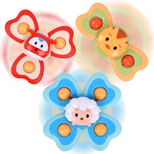 Ainiv Saugnapfer Drehspielzeug, 3 Stück Saugnapf Spinner Toys, Finger Hand Spinner, Cartoon Badespielzeug Wasserspielzeug, Sensorisches Sensorik Spielzeug für Baby, Fidget Toys Geschenke für 1-6 Jahre von Ainiv