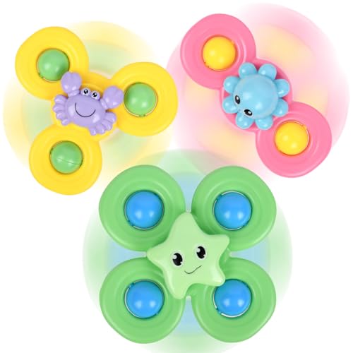 Ainiv Saugnapfer Drehspielzeug, 3 Stück Saugnapf Spinner Toys, Finger Hand Spinner, Cartoon Badespielzeug Wasserspielzeug, Sensorisches Sensorik Spielzeug für Baby, Fidget Toys Geschenke für 1-6 Jahre von Ainiv