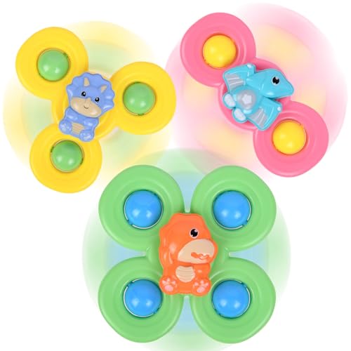 Ainiv Saugnapfer Drehspielzeug, 3 Stück Saugnapf Spinner Toys, Finger Hand Spinner, Cartoon Badespielzeug Wasserspielzeug, Sensorisches Sensorik Spielzeug für Baby, Fidget Toys Geschenke für 1-6 Jahre von Ainiv