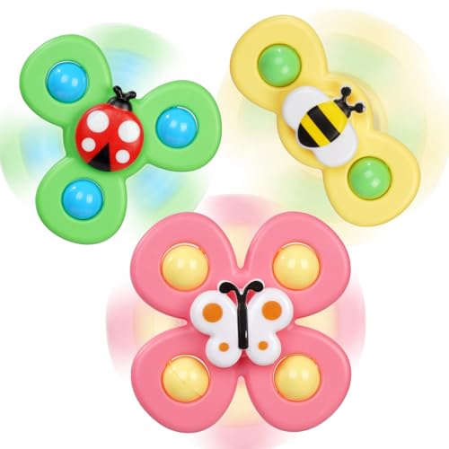 Ainiv Saugnapfer Drehspielzeug, 3 Stück Saugnapf Spinner Toys, Finger Hand Spinner, Cartoon Badespielzeug Wasserspielzeug, Sensorisches Sensorik Spielzeug für Baby, Fidget Toys Geschenke für 1-6 Jahre von Ainiv