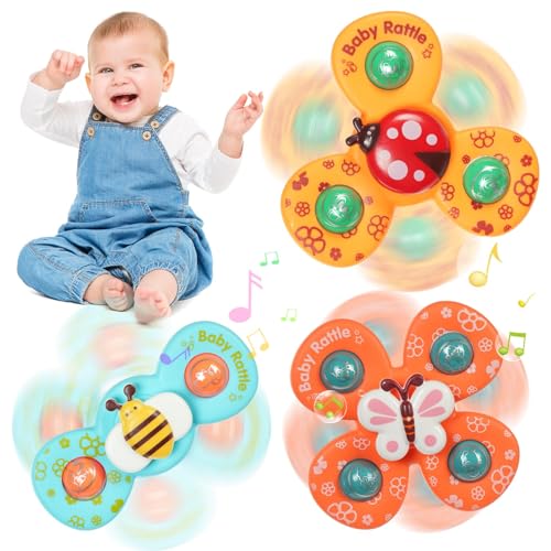 Ainiv Saugnapfer Drehspielzeug, 3 Stück Saugnapf Spinner Toys, Finger Hand Spinner, Cartoon Badespielzeug Wasserspielzeug, Sensorisches Sensorik Spielzeug für Baby, Fidget Toys Geschenke für 1-6 Jahre von Ainiv