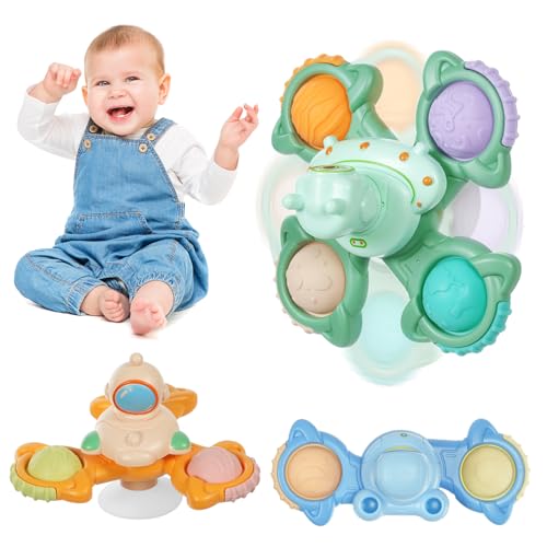 Ainiv Saugnapfer Drehspielzeug, 3 Stück Saugnapf Spinner Toys, Finger Hand Spinner, Cartoon Badespielzeug Wasserspielzeug, Sensorisches Sensorik Spielzeug für Baby, Fidget Toys Geschenke für 1-6 Jahre von Ainiv