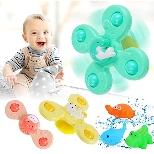 Ainiv Saugnapfer Drehspielzeug, 3 Stück Saugnapf Spinner Toys + 3 Stück Badespielzeug, Finger Hand Spinner, Tisch Saugnapf Sensorisches, Sensorisches Spielzeug, Toys Geschenke für 1-6 Jahre(Fische) von Ainiv