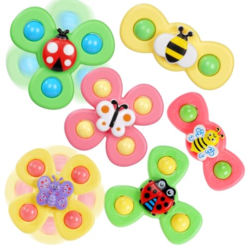 Ainiv Saugnapfer Drehspielzeug, 6 Stück Saugnapf Spinner Toys, Finger Hand Spinner, Cartoon Badespielzeug Wasserspielzeug, Sensorisches Sensorik Spielzeug für Baby, Fidget Toys Geschenke für 1-6 Jahre von Ainiv