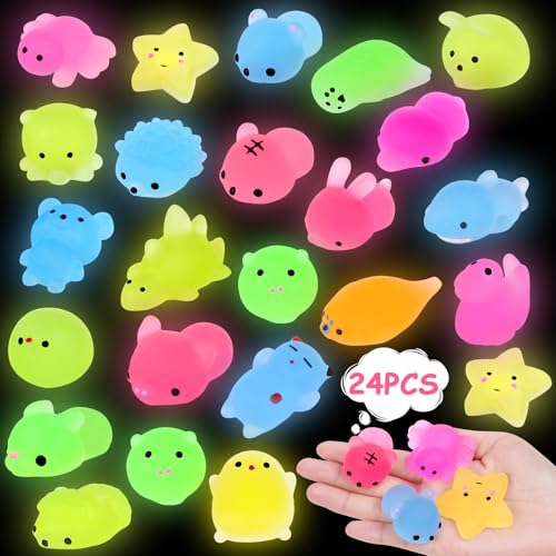 Ainiv Squishy Kawaii Set 24 Stück Mochi Mini Squeeze Spielzeug Squishies Mesh Ball Bunte Anti Stress Spielzeug Party Geschenke Dekoration für Jungen und Mädchen, Leuchtend von Ainiv