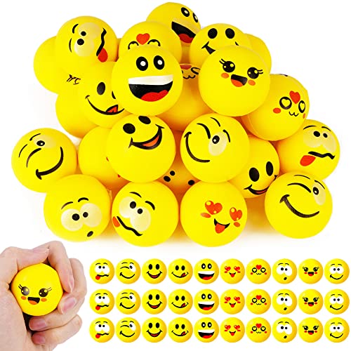Ainiv Stress Bälle, 30 Stück Stressball, Antistressball für Kinder, Erwachsene, Lächeln Gesicht Bälle, 1,6 Zoll Mini Schaum Stressabbau Bälle Stressabbau Spielzeug für Kindergeburtstag Mitgebsel /Gelb von Ainiv