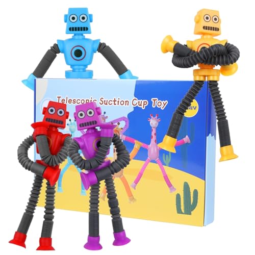 Ainiv 4 Stück Teleskop-Saugnapf Roboter Spielzeug, Sensorisches Roboter Spielzeug, Telescopic Suction Cup Roboter Toy, Lustiges Pädagogisches Stressabbau-Spielzeug für Kinder und Erwachsene Ainiv 4 Stück Teleskop-Saugnapf Roboter Spielzeug, Sensorisches Roboter Spielzeug, Telescopic Suction Cup Roboter Toy, Lustiges Pädagogisches Stressabbau-Spielzeug für Kinder und Erwachsene von Ainiv