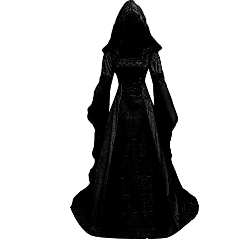 Kleid Damen Gothic Halloween Kostüm Frauen Herbst Winter Teenager Mädchen Prinzessin Langarm Druck Vintage Kleid Fasching Abend Party Clubbing Karneval Cosplay Eleganten Swing Kleider Geschenk von Ainiyo