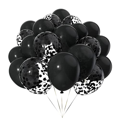 Ainmto 50 Stück 12 Zoll Luftballons Schwarze Helium und Ballons Konfetti Schwarz für Geburtstag, Hochzeiten von Ainmto