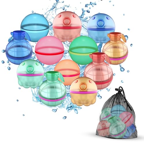 Wasserbomben, wiederverwendbare, selbstschließende schnell befüllbare Wasserballons aus weichem Silikon, perfekt für outdoor Sommerspaß für Kinder und Erwachsene 12er Set von Ainoa Amula