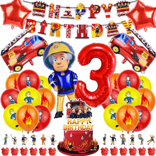 38-teiliges Feuerwehrmann-Thema, Kindergeburtstags-Dekorationsset für Kinder, Feuerwehrmann, kreatives Partyzubehör mit Luftballons, Banner, Kuchendekoration, Cupcake-Topper für 3 Jahre alt 38-teiliges Feuerwehrmann-Thema, Kindergeburtstags-Dekorationsset für Kinder, Feuerwehrmann, kreatives Partyzubehör mit Luftballons, Banner, Kuchendekoration, Cupcake-Topper für 3 Jahre alt von Ainvliya