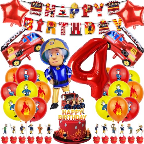 38-teiliges Feuerwehrmann-Thema, Kindergeburtstags-Dekorationsset für Kinder, Feuerwehrmann, kreatives Partyzubehör mit Luftballons, Banner, Kuchendekoration, Cupcake-Topper für 4 Jahre alt 38-teiliges Feuerwehrmann-Thema, Kindergeburtstags-Dekorationsset für Kinder, Feuerwehrmann, kreatives Partyzubehör mit Luftballons, Banner, Kuchendekoration, Cupcake-Topper für 4 Jahre alt von Ainvliya