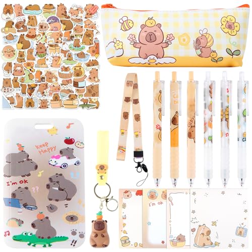 Schu Schulsachen Set, Capybara Schreibwarene Geschenkse Schulbedarf Bürobedarf Sachen mit Stifte Federmäppchen SchlüsselanhäNger Sticker Sticky Notes Kartenhalter Geschenk Kinder für Schule Büro Schu Schulsachen Set, Capybara Schreibwarene Geschenkse Schulbedarf Bürobedarf Sachen mit Stifte Federmäppchen SchlüsselanhäNger Sticker Sticky Notes Kartenhalter Geschenk Kinder für Schule Büro von Ainvliya