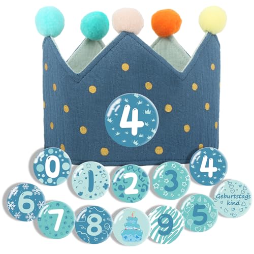 green Happy Birthday Girlande Crown - Geburtstagskrone Musselin, Haarschmuck Kinder, Krone Geburtstag für Jungs Mädchen - Partyhütege und Auswechselbaren Zahlen von 0-9 für den Kindergeburtstag von Ainvliya