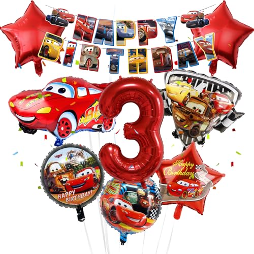 Car Geburtstagsdeko 3 Jahre Luftballons Jungen- 9Pcs Auto Kindergeburtstag Deko Folienballon Banner Happy Birthday Geburtstag Balloon Partyzubehör für Kinder Theme Party Hintergrunden Supplies Deko von Ainvliya