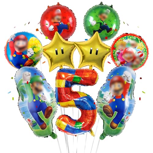 Geburtstagsdeko 5 Jahre Super Luftballons Jungen Mädchen- Kindergeburtstag Deko Bros Folienballon Happy Birthday Geburtstag Balloon Partyzubehör für Kinder Theme Party Geburtstag Supplies ballon von Ainvliya