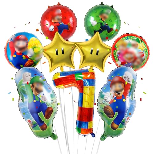 Geburtstagsdeko 7 Jahre Super Luftballons Jungen Mädchen- Kindergeburtstag Deko Bros Folienballon Happy Birthday Geburtstag Balloon Partyzubehör für Kinder Theme Party Geburtstag Supplies ballon von Ainvliya