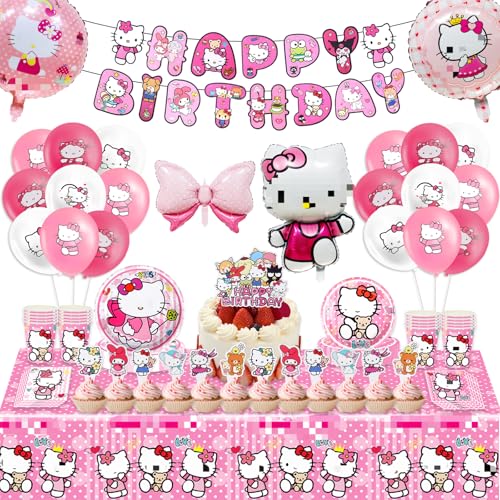 Ki-ty Pappteller Kindergeburtstag Deko, Kit-ty Partygeschirr Set, 90 Stück Kity Geburtstag Deko, Rosa Geburtstagsdeko Mädchen, Luftballon Teller Servietten Tassen Tischdecke Banner Tortendeko Ki-ty Pappteller Kindergeburtstag Deko, Kit-ty Partygeschirr Set, 90 Stück Kity Geburtstag Deko, Rosa Geburtstagsdeko Mädchen, Luftballon Teller Servietten Tassen Tischdecke Banner Tortendeko von Ainvliya