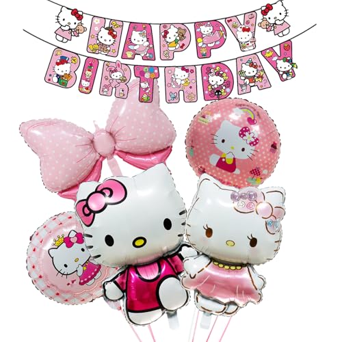 Kity Party-Luftballons, Cartoon-Katzen-Folienballon, Happy Birthday-Banner, Katzen-Themen-Geburtstagsdekorationsset, Partyzubehör für Jungen, Mädchen, Kinder, 9 Stück Kity Party-Luftballons, Cartoon-Katzen-Folienballon, Happy Birthday-Banner, Katzen-Themen-Geburtstagsdekorationsset, Partyzubehör für Jungen, Mädchen, Kinder, 9 Stück von Ainvliya