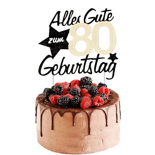 Tortendeko 80 Geburtstag Männer Frauen, 80 Geburtstag Alles Gute zum, 80th Birthday Cake Topper Kuchen Topper Kuchendeko, Happy 80th Birthday Kuchendeko, Gold Schwarz Frauen Männer von Ainvliya