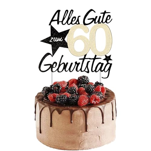 Tortendeko 60 Geburtstag Männer Frauen, 60 Geburtstag Alles Gute zum, 60th Birthday Cake Topper Kuchen Topper Kuchendeko, Happy 60th Birthday Kuchendeko, Gold Schwarz Frauen Männer von Ainvliya