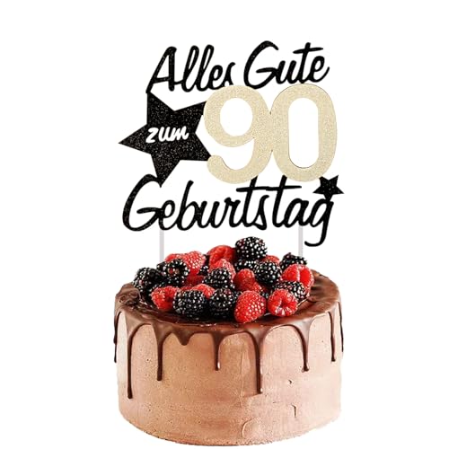 Tortendeko 90 Geburtstag Männer Frauen, 90 Geburtstag Alles Gute zum, 90th Birthday Cake Topper Kuchen Topper Kuchendeko, Happy 90th Birthday Kuchendeko, Gold Schwarz Frauen Männer von Ainvliya