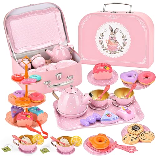 AIQI 46cs Teeservice Kinder, Puppengeschirr Kinderküche Tin Teekanne Set mit Lebensmitteln & Tragekoffer, Spielküche Zubehör für Kinder Küche Tee Party, Rollenspiele für Spielzeug Mädchen3-7Jahre AIQI 46cs Teeservice Kinder, Puppengeschirr Kinderküche Tin Teekanne Set mit Lebensmitteln & Tragekoffer, Spielküche Zubehör für Kinder Küche Tee Party, Rollenspiele für Spielzeug Mädchen3-7Jahre von Aiqi