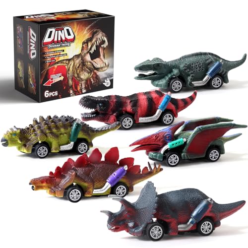 Aiqi Dinosaurier Spielzeug Auto, 6 Stück Dino Auto Klein, Dino Zurückziehen Spielzeugauto, Weihnachten Ostern Geburtstag Geschenk für 3 4 5 6 7 8 9 Jahre Jungen Mädchen von Aiqi