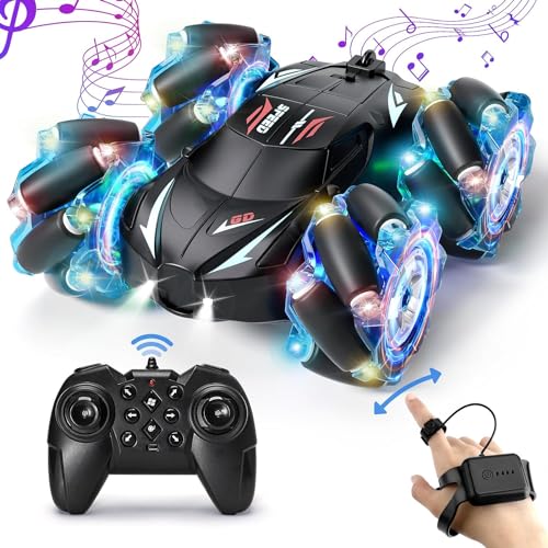 Ferngesteuertes Auto, Gestensensor 360° Drehung 2,4 GHz RC Stunt Auto mit Licht und Sprühen für Kinder, RC Drift Stunt Car geeignet als Kindergeschenk für 6-12 Jahre alte Jungen und Mädchen(Blau) von Aiqi