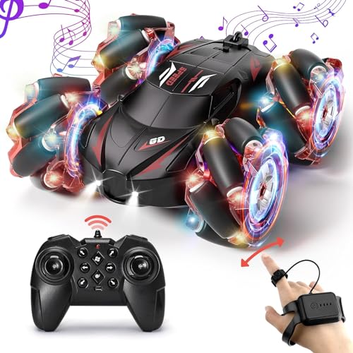 Ferngesteuertes Auto, Gestensensor 360° Drehung 2,4 GHz RC Stunt Auto mit Licht und Sprühen für Kinder, RC Drift Stunt Car geeignet als Kindergeschenk für 6-12 Jahre alte Jungen und Mädchen(Rot) von Aiqi