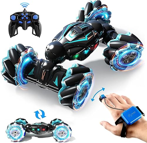 Ferngesteuertes Auto für Kinder, 4WD RC Drift Stunt Car Ferngesteuertes Auto mit Handsteuerung, 2,4 GHz 360° Drehung, 2 Batterien mit Musik und Beleuchtung,Weihnachten Geschenke Für Kinder(Blau) von Aiqi