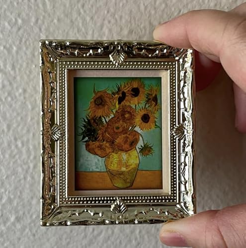 AirAds Puppenhaus 1:12 Miniatur-Wanddekoration, Wandkunst, Gemälderahmen, Van Gogh, Sonnenblumen, Schnuller, Puppenhauszubehör von Air-Ads Supplies