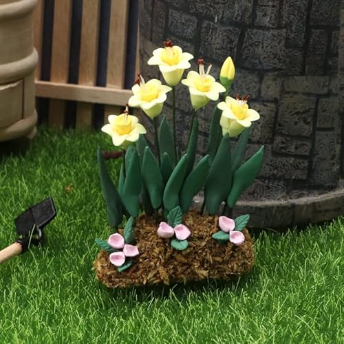 Miniatur Narzissen Garten Set, Maßstab 1:12 Puppenhaus Blumen, Gelbe Blüten mit rosa Knospen, 2 Zoll hoch von Air-Ads Supplies