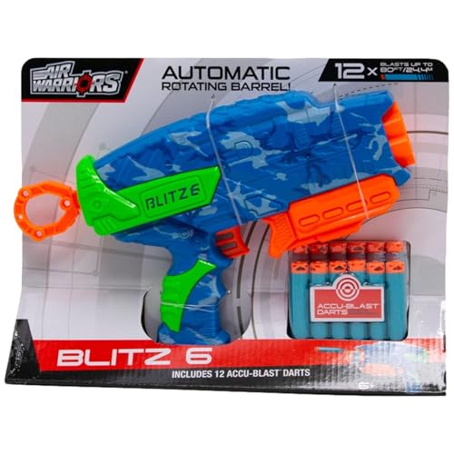 Air Warriors Blitz 6 - Schaumstoff-Dartpistole mit 4 Akku-Blast Dartpfeilen von Air Warriors