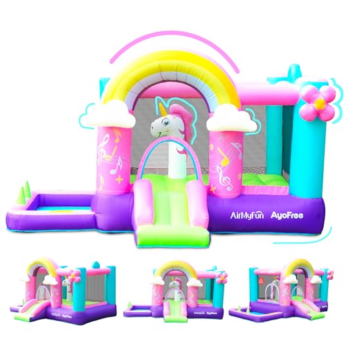 AirMyFun Aufblasbares Hüpfhaus für Kinder von 8 bis 12 Jahren, mit Wasserrutsche, Spielplatz im Freien, Rosa von AirMyFun