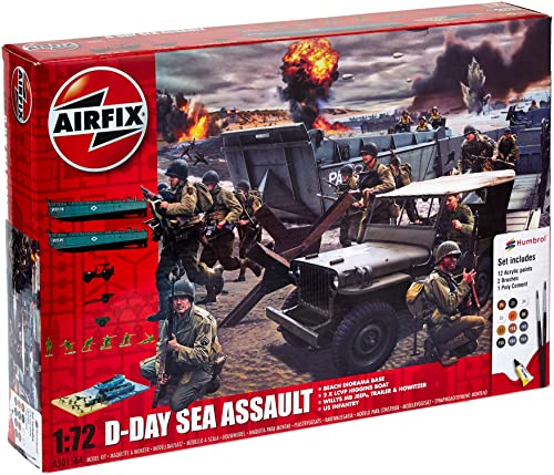 Airfix A50156A 1/76 75 Jahre D-Day, Geschenk-Set, Seeangriff Marineblau Modellbausatz, Modellbauzubehör, Mehrfarbig, 1: 72 Scale von Airfix