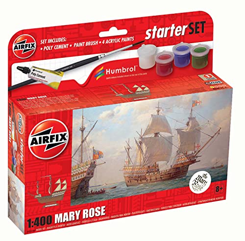 Airfix Starter Set – A55114A Mary Rose Modellbausatz – Plastikmodellschiff Kits für Erwachsene & Kinder ab 8 Jahren, Set enthält Abziehbilder, Humbrol Acrylfarben, Pinsel & Polyzement – Modell im von Airfix