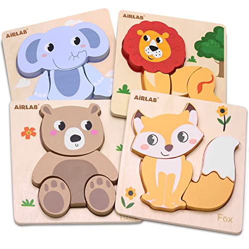 Airlab Holzpuzzle Holzspielzeug für Kinder, Steckpuzzle Montessori Spielzeug, 4er-Set Puzzle Lernspielzeug Pädagogisches Spielzeug Geschenk von Airlab