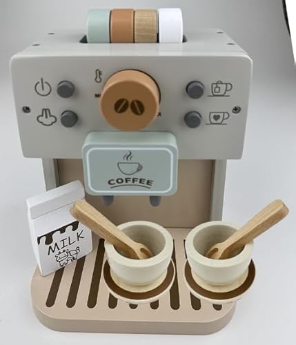 Airlab Kinderküche Kaffeeservice Kinder Holz, Spielküche Zubehör Kaffeemaschine Spielset, Küchengeräte Kaffeeset Kinder Spielzeug, Pädagogisches Holzspielzeug Rollenspiel Geschenk für Kleinkind von Airlab