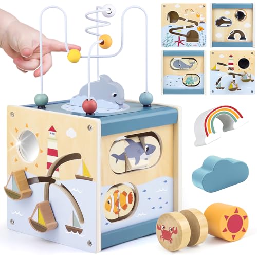 Airlab Motorikwürfel ab 1 Jahr, Motorikspielzeug Baby Activity Würfel, Montessori Spielwürfel für Kinder, 6 in 1 Aktivitätswürfel Baby Spielzeug aus Holz, Holzspielzeug Geschenk Mädchen Jungen von Airlab