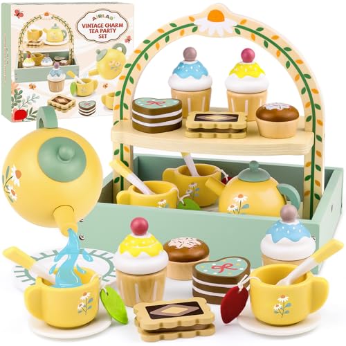 Airlab Kinderküche Teeservice Kinder Holz, Spielküche Zubehör Tee Set Holz, Küchenzubehör Teeparty Set für Kinder, Holzspielzeug Tee Spielset mit Ständer, Kinderspielzeug Rollenspiele Geschenk von Airlab