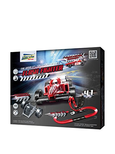 Darda 50241 - Darda Rennbahn Set Flash Fighter, Autorennbahn für Darda Autos, Rennstrecke ca. 3 Meter, Bahn mit Zweifach Looping, 2 180 Grad Kurven und Formula Rennauto, Spielset für Kinder ab 5 Jahre von Darda