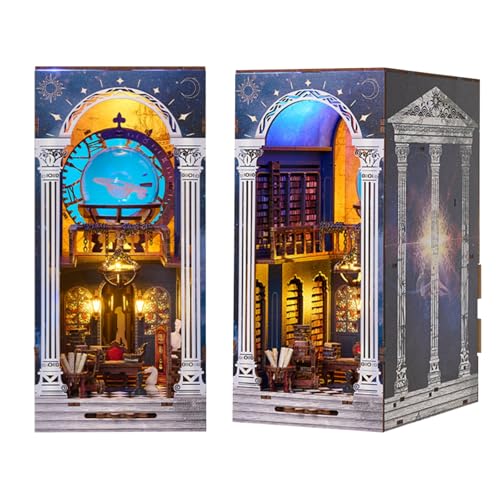 Aischens DIY 3D Book Nook, Puppenhaus Miniatur Haus Kit mit LED-Licht und Glaskugeln, 3D Holzpuzzle Bücherregal für Erwachsene Teens, Diorama Modelbau, Bücherregal Deko Bücher, Kreative Geschenke von Aischens