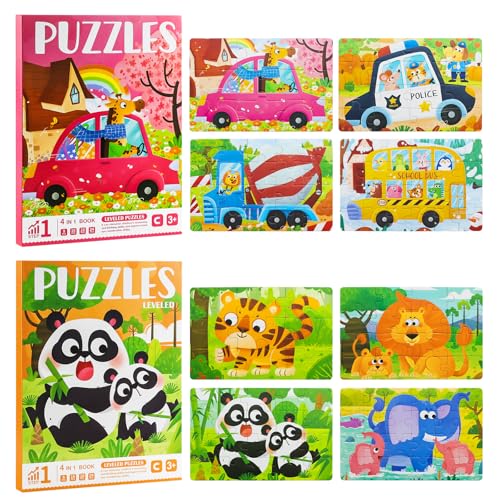 Aischens Kinderpuzzle Magnet Puzzle-2 Bücher/Pack, 9-16-20-24 Teile Magnetpuzzle 4 in 1 Buch, 138 Teile Magnetische Puzzles, Magnetspiel Puzzle Reisespiele Lernspielzeug für Kinder ab 3 4 5 Jahre von Aischens